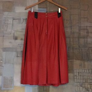 Vtg Compline Red & Navy Blue Trim Leather Skirt
